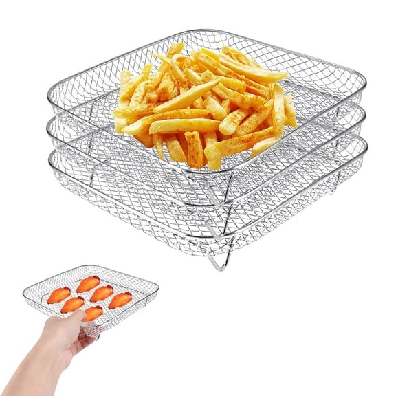GoXteam Air Fryer Racks 3Pcs Stackable Set, Stainless Steel Mesh Baskets, Multi-Use for Air Fryer, Steamer, Oven, Dishwasher Safe (7.8 x 7.8in Square)