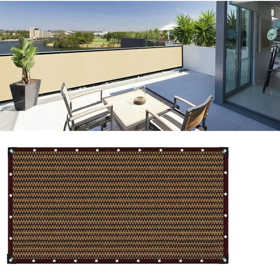 GoXteam Balcony Privacy Fence Screen 3' x 9.8' Apartments Railing Screen Included Cable Ties, Heavy Duty Wind Block Screen for Outdoor, Porch, Patio, Deck Privacy, Coffee