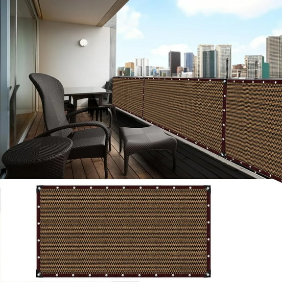 GoXteam Balcony Privacy Screen Cover, 3ft x 9.8ft Privacy Screen Balcony Shield Includes Rope for Porch Deck Outdoor Backyard Patio Balconys (Coffee)