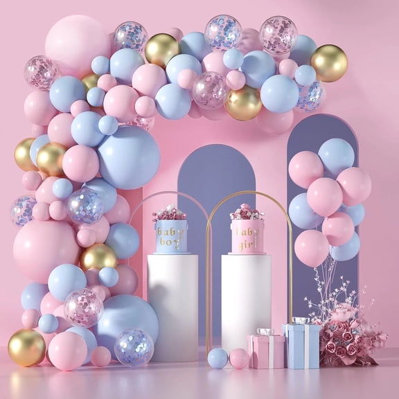 GoXteam Balloon Garland Kit, Nude Pastel Pink Blue Gold Balloons Gold and Rose Gold Confetti Balloons for Wedding Bridal Shower Princess Party Girl Birthday Baby Shower Decorations