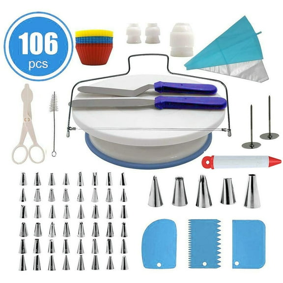 GoXteam Cake Decorating Kit, 106pcs Cake Decorating Supplies with Cake Turntable for Decorating,Pastry Piping Bag, Piping Tips Baking Tools, Cake Baking Supplies for Beginners