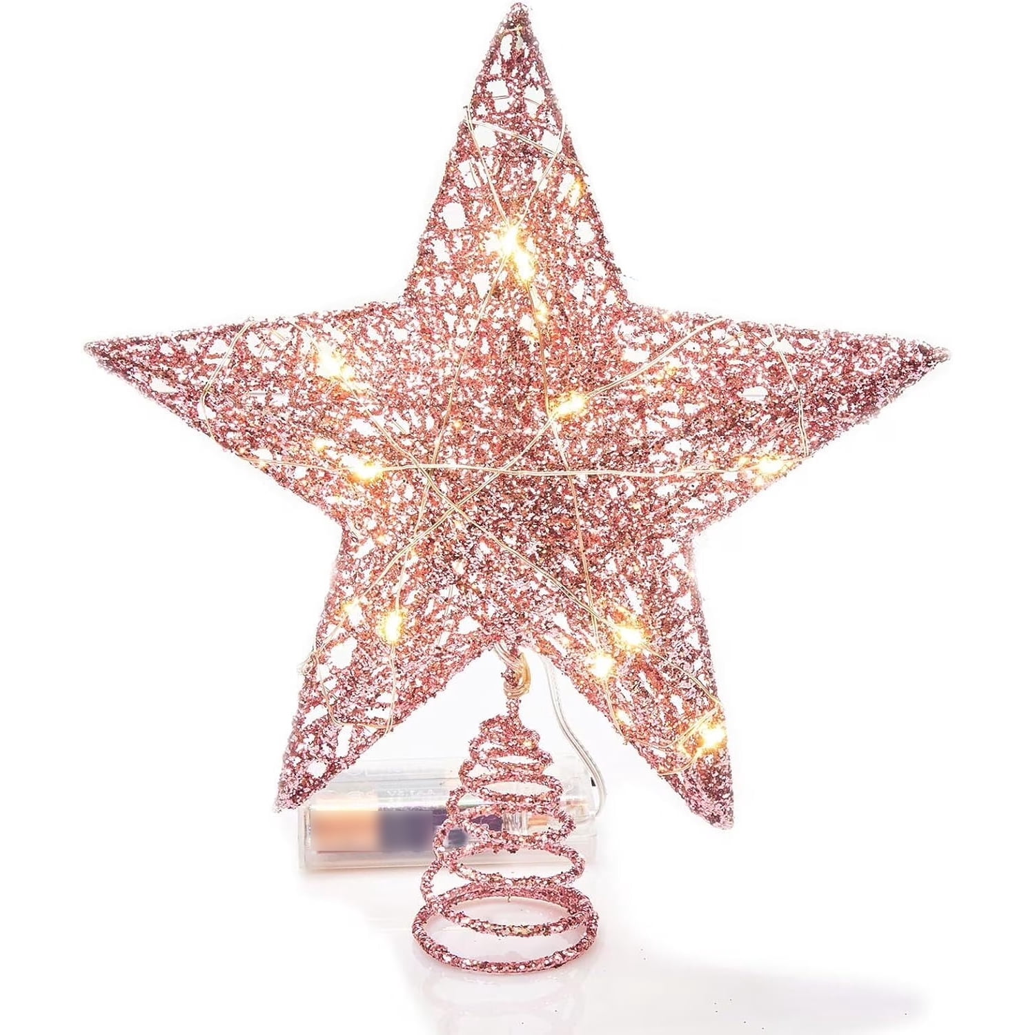 GoXteam Christmas Tree Toppers, Glitter Pink Star Tree Topper Lighted ...