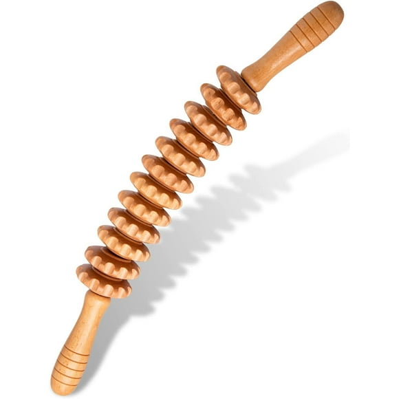 GoXteam Curved Wood Therapy Massage Roller Tools, Lymphatic Drainage, Cellulite Massage & Wooden Muscle Roller Stick for Waist and Thigh, Stomach Rolling Massager Tool