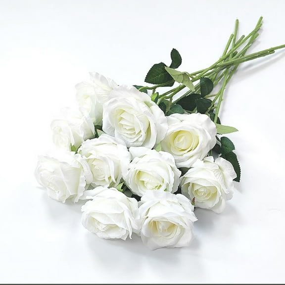 GoXteam Fake Roses Artificial Flowers, 12 Pcs White Fake Artificial Roses Silk Flowers with Stems for Home Wedding Hotel Office Centerpiece Decor