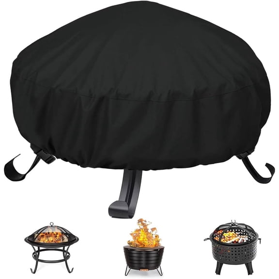 GoXteam Fire Pit Cover Round 34 in, Outdoor Fire Pit Cover for 22-34 Inches Fire Pits, Windproof Drawstring & Waterproof Layer, Lightweight