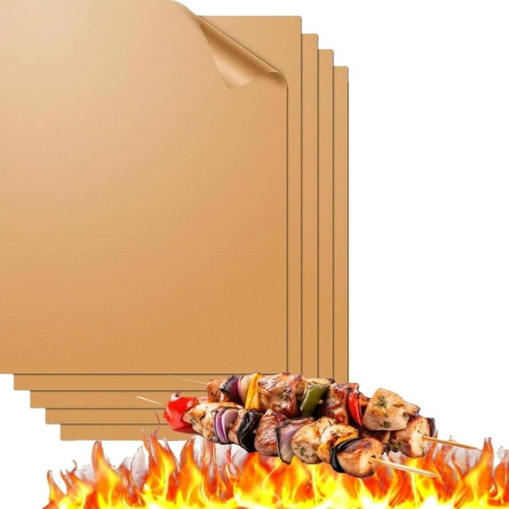 GoXteam Grill Mats for Outdoor Grill Set of 5, Nonstick Reusable Barbecue Matt Pad for BBQ Grilling Cooking (Copper 5pcs)