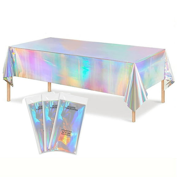 GoXteam Iridescent Tablecloth, Glitter Tablecloth, 3Pcs Laser Tablecloth, 54" X 108" Disposable Tablecloth, Mermaid Tablecloth, Pastel Table Cloths for Parties