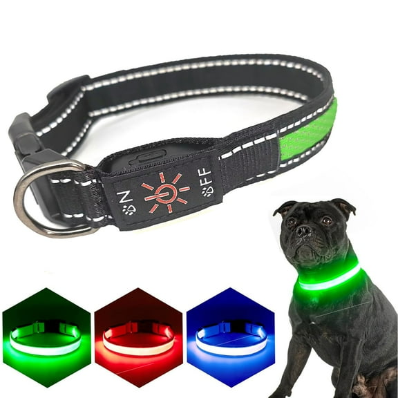 GoXteam LED Dog Collar, Rechargeable Light Up Dog Collar Lights, Adjustable Comfortable Soft Mesh Safety Dog Collar for Small, Medium, Large Dogs (Large, Neon Green)