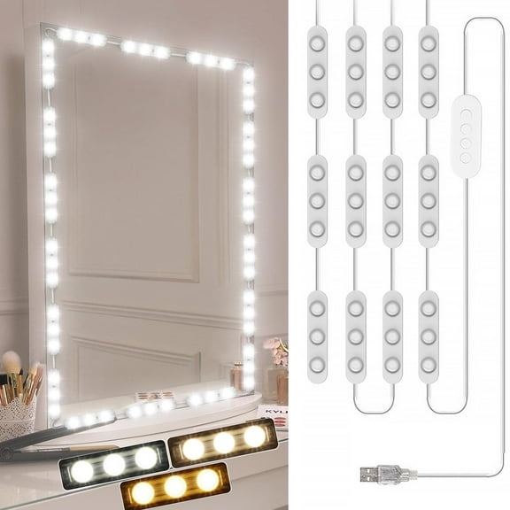 GoXteam LED Vanity Lights for Mirror, 20LED 10Ft Hollywood Style Mirror Lights Stick on for Makeup Vanity, 3 Color Dimmable Makeup Lights for Mirror, (Mirror Not Included)