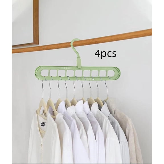 GoXteam Magic Hangers, Space Saving Hangers 4 Pcs Sturdy Plastic 9-in-1 Hanger Closet Organizer (Green)