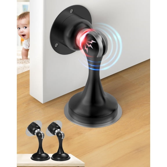 GoXteam Magnetic Door Stoppers 2 Pack, Stainless Steel Door Stops for Wall and Floor Mounting, Door Holder Keep Door Open, Double-Sided Adhesive Tape, Black