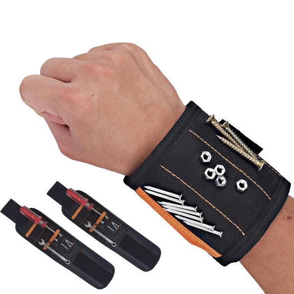 GoXteam Magnetic Wristband for Tools Holder with 15 Magnets for Carpenter DIY Handyman Compatible with Screws Nails Drilling Bits Woodworking Tools for Men Gifts for Men, 2 Pack