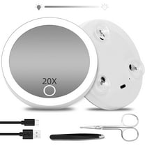 GoXteam Magnifying Mirror with Light 20X, Small Travel White Magnifying Mirror with Suction Cups, Lighted Dimming Magnified Pocket Makeup Mirror with 20X Magnification