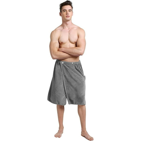 GoXteam Men's Bath Wrap Towel Shower Adjustable Terry Body Spa Towel with Pocket After Shower Wrap for Men Gift Spa College Bath Dorm Room Gym (Gray)