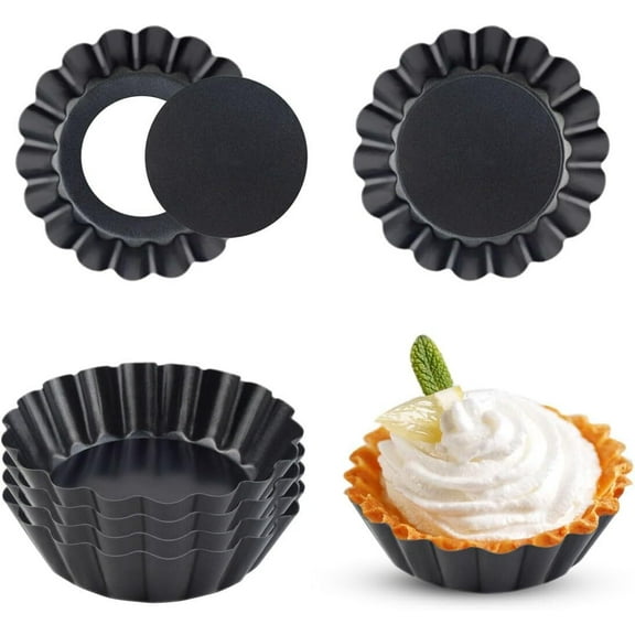 GoXteam Mini Tart Pan Set of 6, Non-Stick 4 Inch Quiche Pan, Removable Bottom Tart Pan for Pies, Quiche Bakeware, Cheese Cakes, Desserts and more