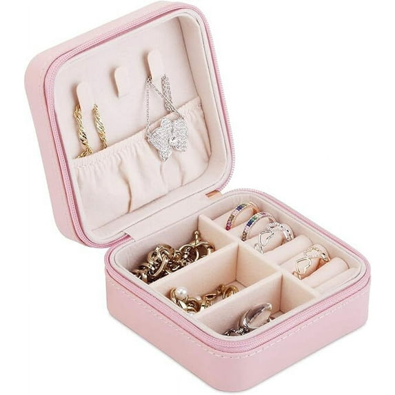GoXteam Mini Travel Jewelry Box, Mini Portable Jewelry Travel Boxes, Small Jewelry Organizer for Rings, Earrings, Pendants, Watches, Necklaces, Lipsticks Organizer Storage Holder Case (Pink)