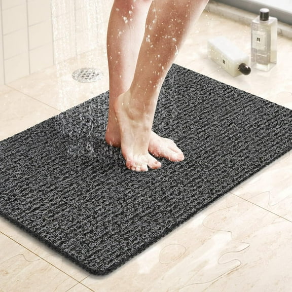 GoXteam Non Slip Shower Mats for Inside Shower, 16x24 Inch, Anti-Slip Bathtub Mats for Bathroom, Foot Scrubber Loofah Bath Mats for Shower, Quick Drying Shower Stall Mats, Black