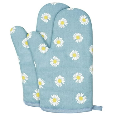 GoXteam Oven Mitts, 10.24" X 5.12" Cotton Oven Mitt Pot Holders, Non-Slip Heat Resistant Oven Mits Kitchen Gloves For Cooking Baking Grilling (Blue)