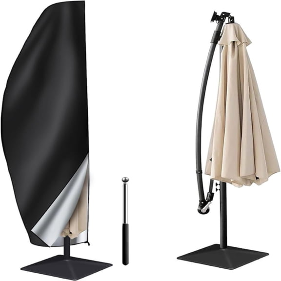 GoXteam Patio Cantilever Umbrella Covers for Outdoor: 210D Waterproof Outdoor Patio Banana Style Umbrella Cover with Zipper fits 9FT to 12FT, Black