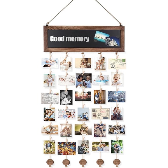 GoXteam Picture Frames Collage Wall Decor Hanging, Photo Display Frame Black Board with 30 Clips, Unique DIY Collage Picture Frames for Dorm Room Decor, Christmas Birthday Party
