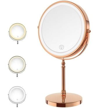 GoXteam Rechargeable Lighted Makeup Mirror with 3 Color Lights, 8 Inch Magnifying Mirror Double Sided Led Vanity Mirror, 10X Magnification Cosmetic Light up Mirror, Women Gift