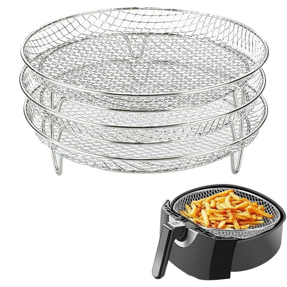 GoXteam Round Air Fryer Rack Set of 3, Stackable Multi-Layer Stainless Steel Dehydrator Rack, 7.8in Round Air Fryer Accessories for Cosori, Instant Vortex, Nuwave Air Fryer
