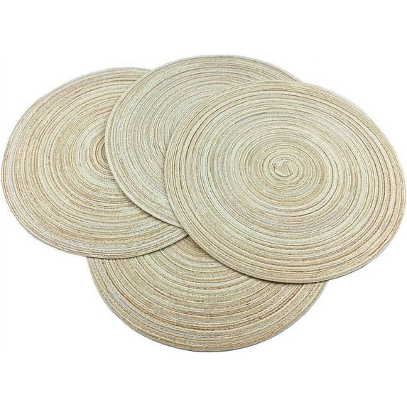 GoXteam Round Woven Placemats, 4 Pcs, 15" Braided Woven Placemats, Attractive Kitchen Place Mats, Round Placemats as Table Mat (Beige)