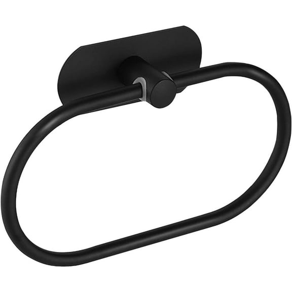 GoXteam Self Adhesive Towel Ring, Black Adhesive Hand Towel Holder Stainless Steel Oval Hand Towel Ring No Drilling Modern Hand Towel Hanger for Bathroom Kitchen