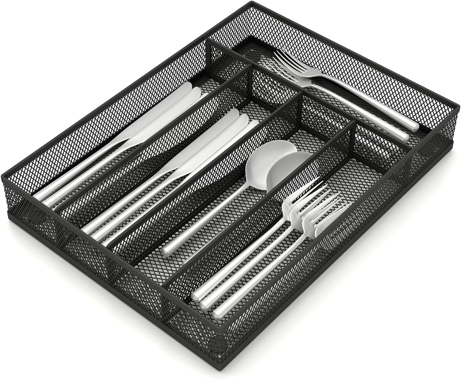 GoXteam Silverware Organizer, Kitchen Drawer Organizer Utensil Organizer Steel Silverware Holder Cutlery Organizer in Drawer Flatware Organizer Tray (5 slots, Black)