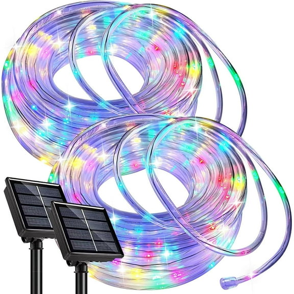 GoXteam Solar Christmas Lights Outdoor Waterproof, 39ft 100 LED Solar String Lights Outdoor, Clear PVC Tube Solar Rope Lights for Garden, Backyard, Patio, Deck, Porch, Pool,Tree Decor, Multicolor