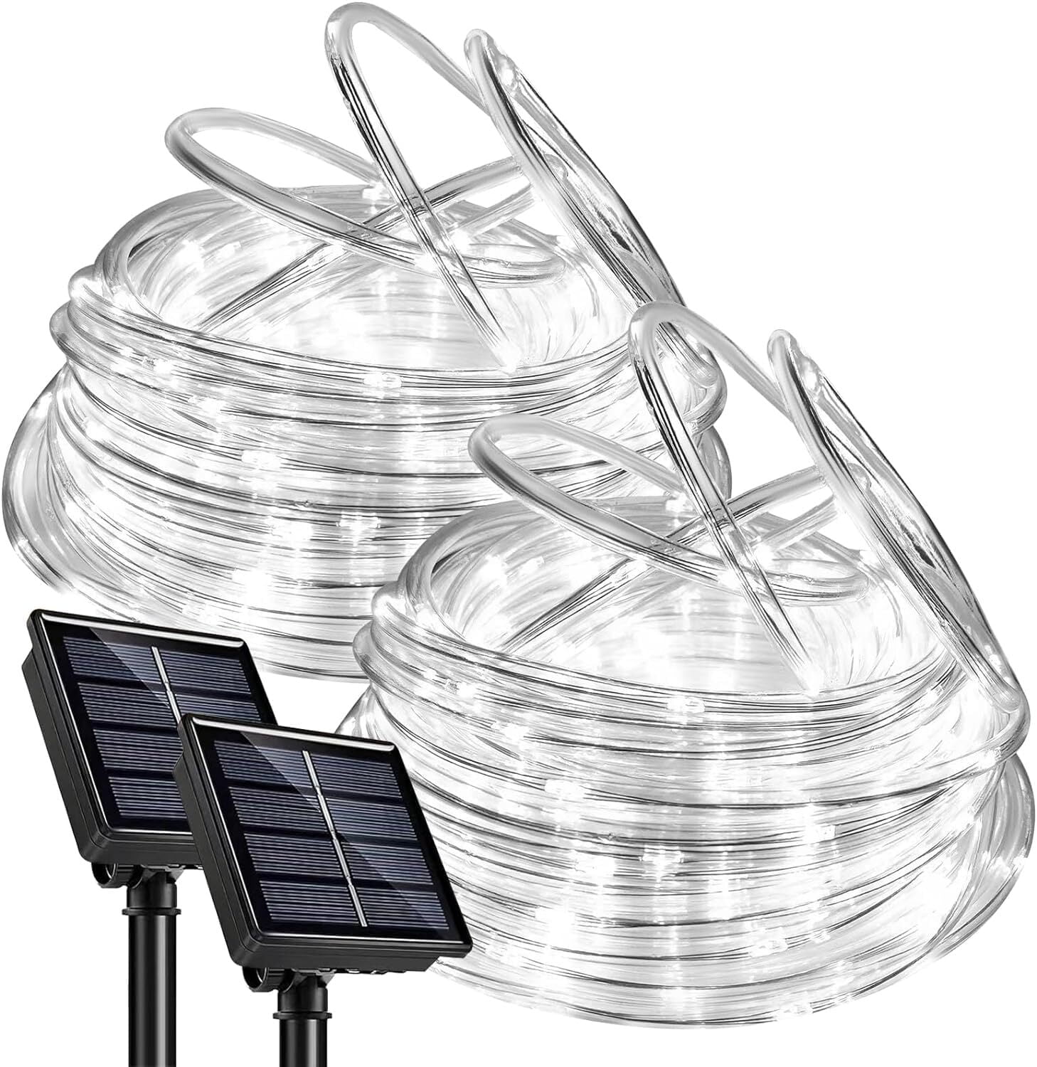 GoXteam Solar Rope Lights Outdoor IP65 Waterproof, 39FT 100LED Outdoor String Lights 8 Modes Trampoline Lights for Pool Tree Garden Yard Home Camping Wedding Holiday Decor, White