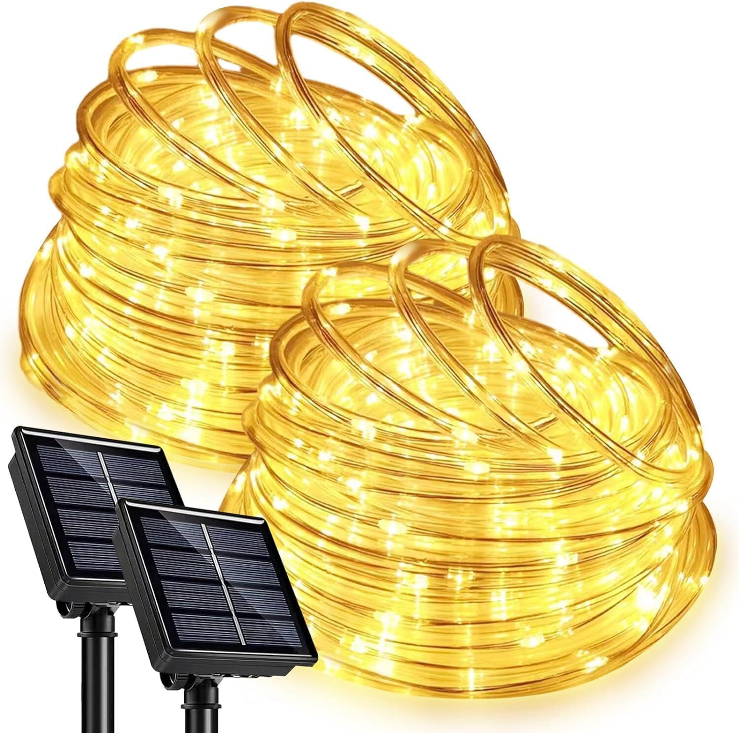 GoXteam Solar Rope Lights Outdoor IP65 Waterproof, 39FT 100LED Outdoor String Lights 8 Modes Trampoline Lights for Pool Tree Garden Yard Home Camping Wedding Holiday Decor, Warm White
