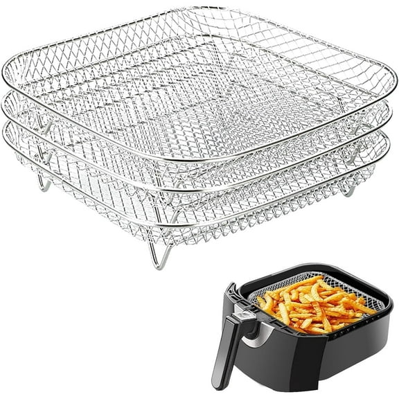 GoXteam Square Air Fryer Rack Set of 3, Stackable Multi-Layer Stainless Steel Dehydrator Rack, 7.8 x 7.8in Square Air Fryer Accessories for Cosori, Instant Vortex, Nuwave Air Fryer,