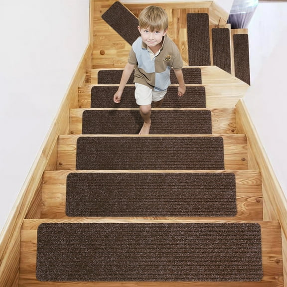 GoXteam Stair Treads Non Slip for Wooden Steps, 4 PCS 8" X 30" Stair Carpet Runner Indoor with Adhesive, Edging Staircase Rugs for Kids Pets Elders