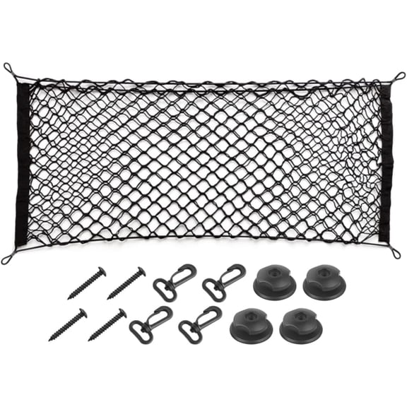 GoXteam Stretchable Car Cargo Net for SUV Organizer 35.4" x 15.7", Elastic Heavy Duty Storage Mesh Net with Hooks Double-Layer Car Rear Cargo Net for Sedan, Vehicle