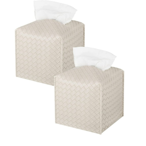 GoXteam Tissue Box Cover PU Leather Tissue Holder Square Tissue Cube for Bathroom Vanity Countertop, Car, Night Stands, Office, Home, Kitchen, 2Pack
