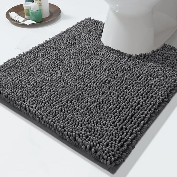GoXteam Toilet Rug U-Shaped, Super Absorbent Chenille Bathroom Rugs and Strong TPR Non-Slip Backing for Toilet Rugs, Machine Washable, Bath Mats for Bathrooms, 20"x 20", Dark Gray