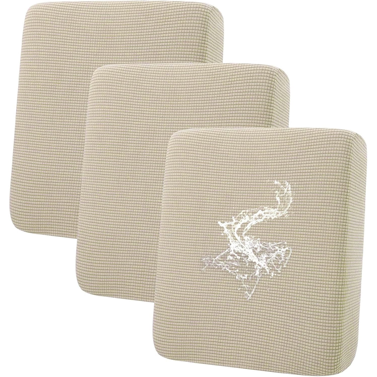 GoXteam Waterproof Couch Cushion Covers, Magic Sofa Covers Washable, Stretch Sofa Seat Cushion Slipcovers, Waterproof Couch Covers for Sofa Pets (3Pieces, Khaki)