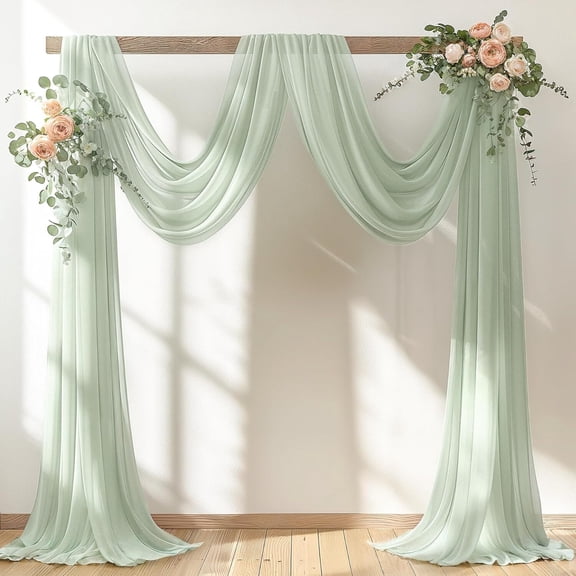 GoXteam Wedding Arch Draping Fabric 1 Panel, 31 inch x 20 ft Chiffon Backdrop Curtain, Outdoor Sheer Drapery for Ceremony Party Ceiling, Sage Green