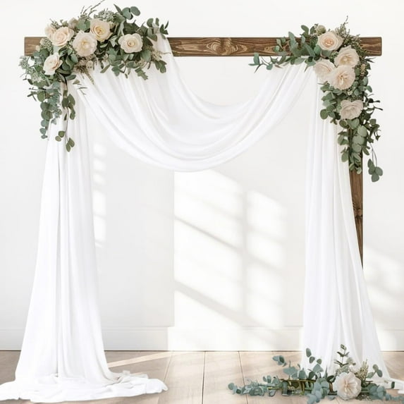 GoXteam Wedding Arch Draping Fabric 1 Panel, 31 inch x 20 ft Chiffon Backdrop Curtain, Outdoor Sheer Drapery for Ceremony Party Ceiling, White