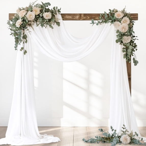 GoXteam Wedding Arch Draping Fabric 1 Panel, 31 inch x 20 ft Chiffon Backdrop Curtain, Outdoor Sheer Drapery for Ceremony Party Ceiling, White