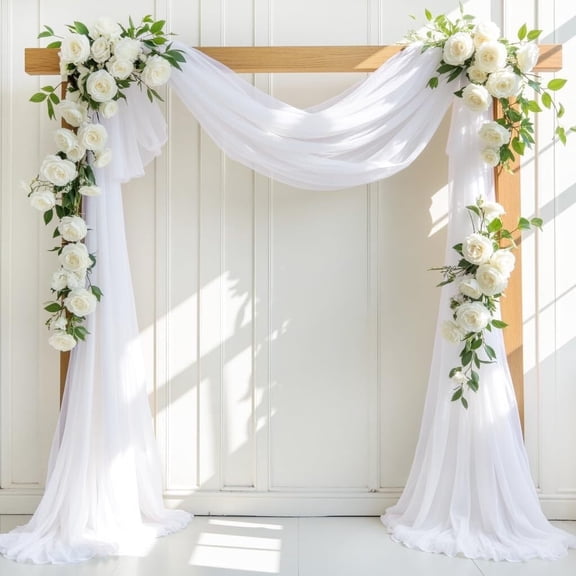 Gogcaro Wedding Arch Draping Fabric, 31 inch x 20 ft Tulle Drapes Chiffon Curtain for Backdrop Sheers Ceiling Drapery for Wedding Ceremony Party Arch Decoration, White