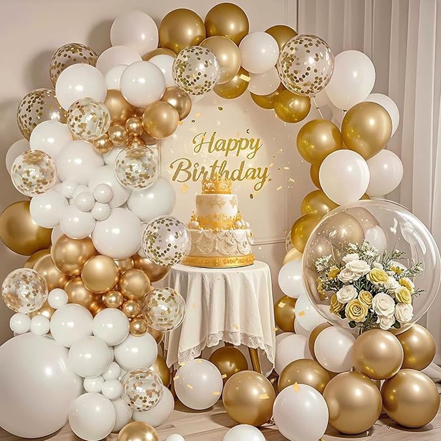 GoXteam White Gold Balloon Arch Kit Balloon Garland, Latex Balloons ...