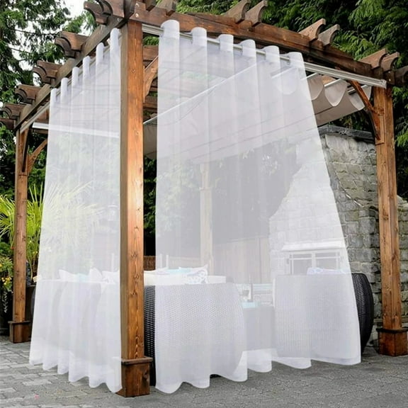 GoXteam White Outdoor Sheer Curtains for Patio Waterproof, 2 Panels Grommet Indoor Voile Sheer Curtain for Living Room, Bedroom, Porch, Pergola, Cabana, 52 x 84 inch