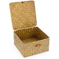 thumbnail image 1 of GoXteam Wicker Shelf Baskets with Lid, Handwoven Seagrass Storage Basket Bins Square Gift Boxes for Shelves Home Decor Organizer (Natural, Small), 1 of 7