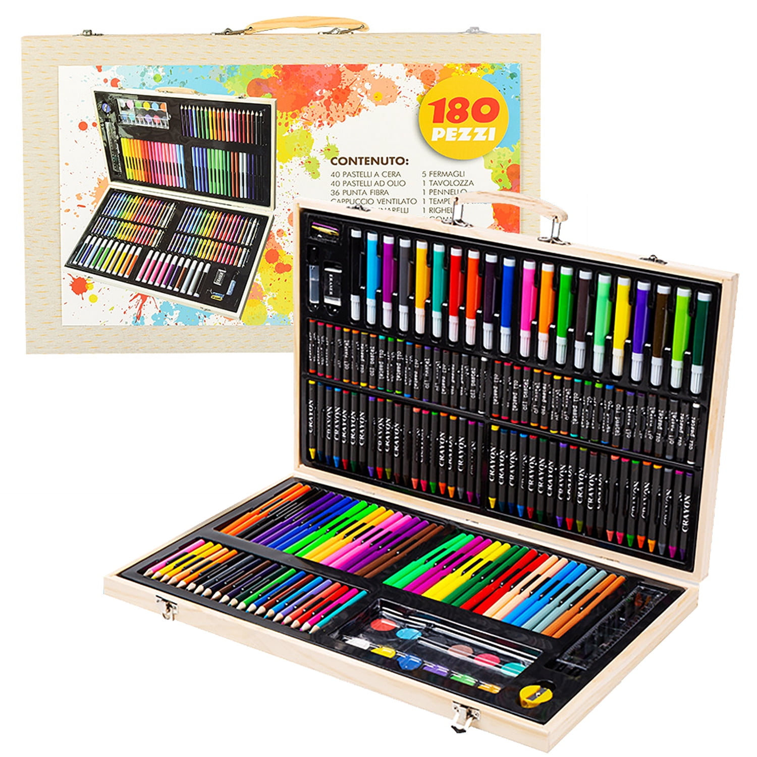 GoXteam Wood Art Set, Art Box & Drawing Kit Color Set, Art Supply Gift For 4-12 Age, Art Kit with Compact Portable Wooden Case, Kid Drawing Set All The additional supplies