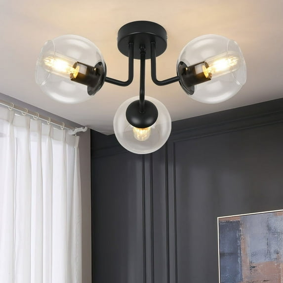 GoYeel 3 Light Black Global Ceiling Light Glass Shade Modern Close to Ceiling Light for Dining Room Kitchen Island Entryway Foyer