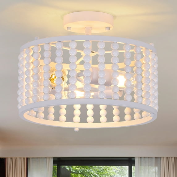 GoYeel Foyer Farmhouse Light Fixtures Ceiling Mount Semi Flush Mount Light Fixture 3-Light White