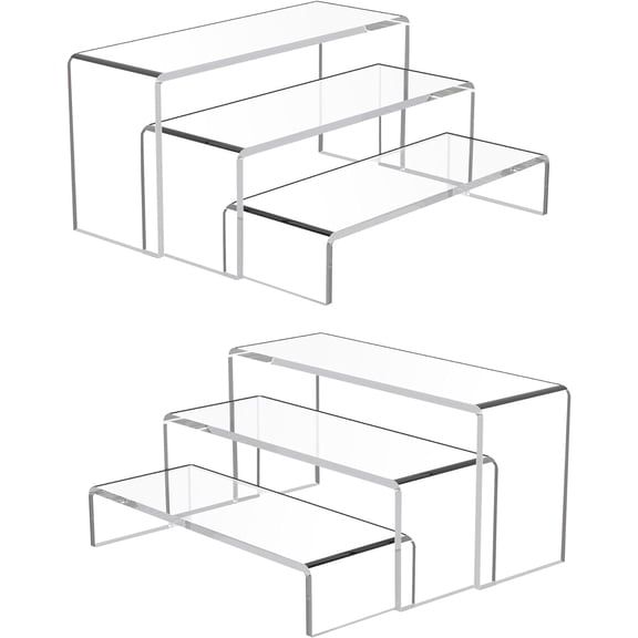 Goabroa 6 Pcs 8'' Clear Cupcake Display Risers, 3 Tiers Rectangular Risers Stands 4mm Thick Collectibles Jewelry Shelf Lego Shelves