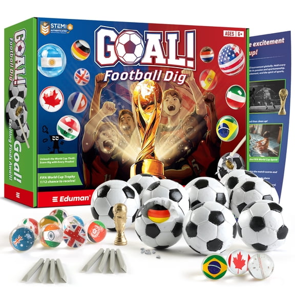 Piano Potato Football Dig Kit, 12-Pack Soccer Excavation Toys with FIFA Trophy & Country Balls, STEM Educational Digging Toy Gift for Kids 8+, Fun Birthday Present for Young Football Fans